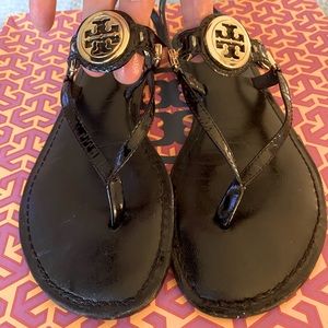 Tory Burch black patent sandals